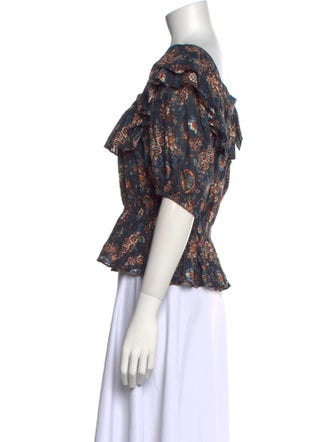 Ulla Johnson Floral Print Square Neckline Crop Top