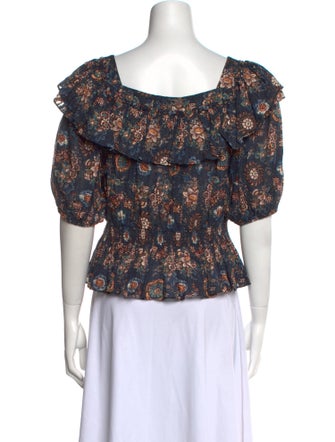 Ulla Johnson Floral Print Square Neckline Crop Top