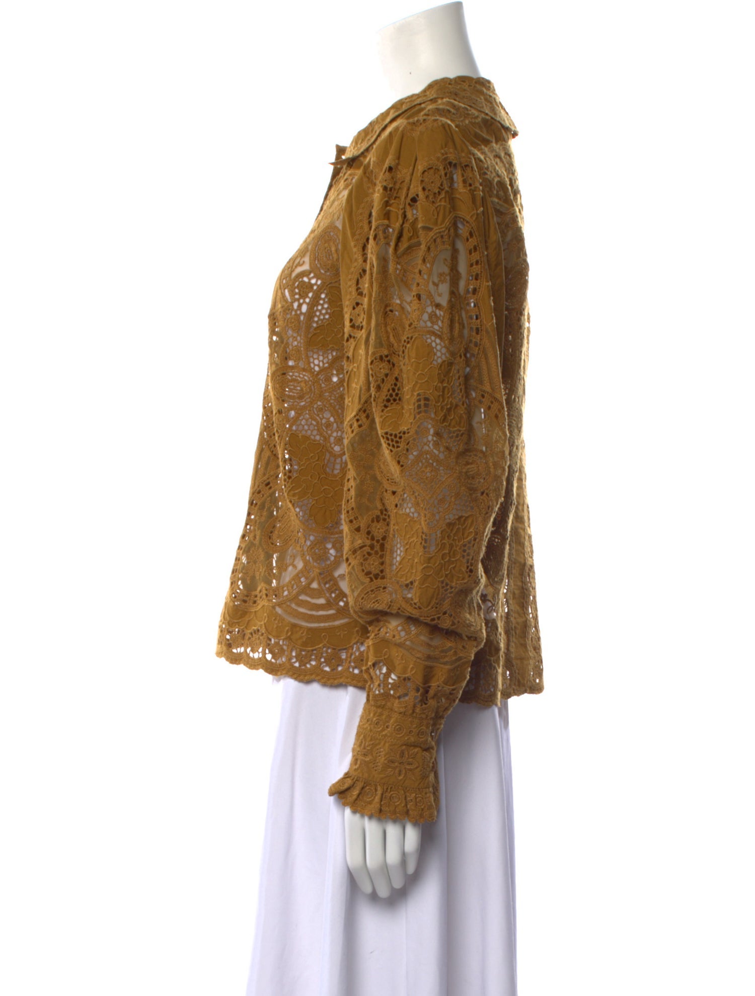 Ulla Johnson Lace Pattern Crew Neck Button-Up Top