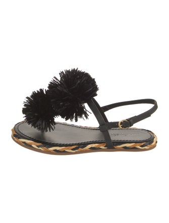 Ulla Johnson Leather Pom-Pom Embellishments Slingback Sandals