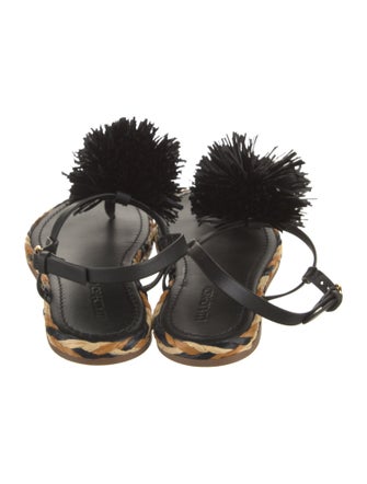 Ulla Johnson Leather Pom-Pom Embellishments Slingback Sandals