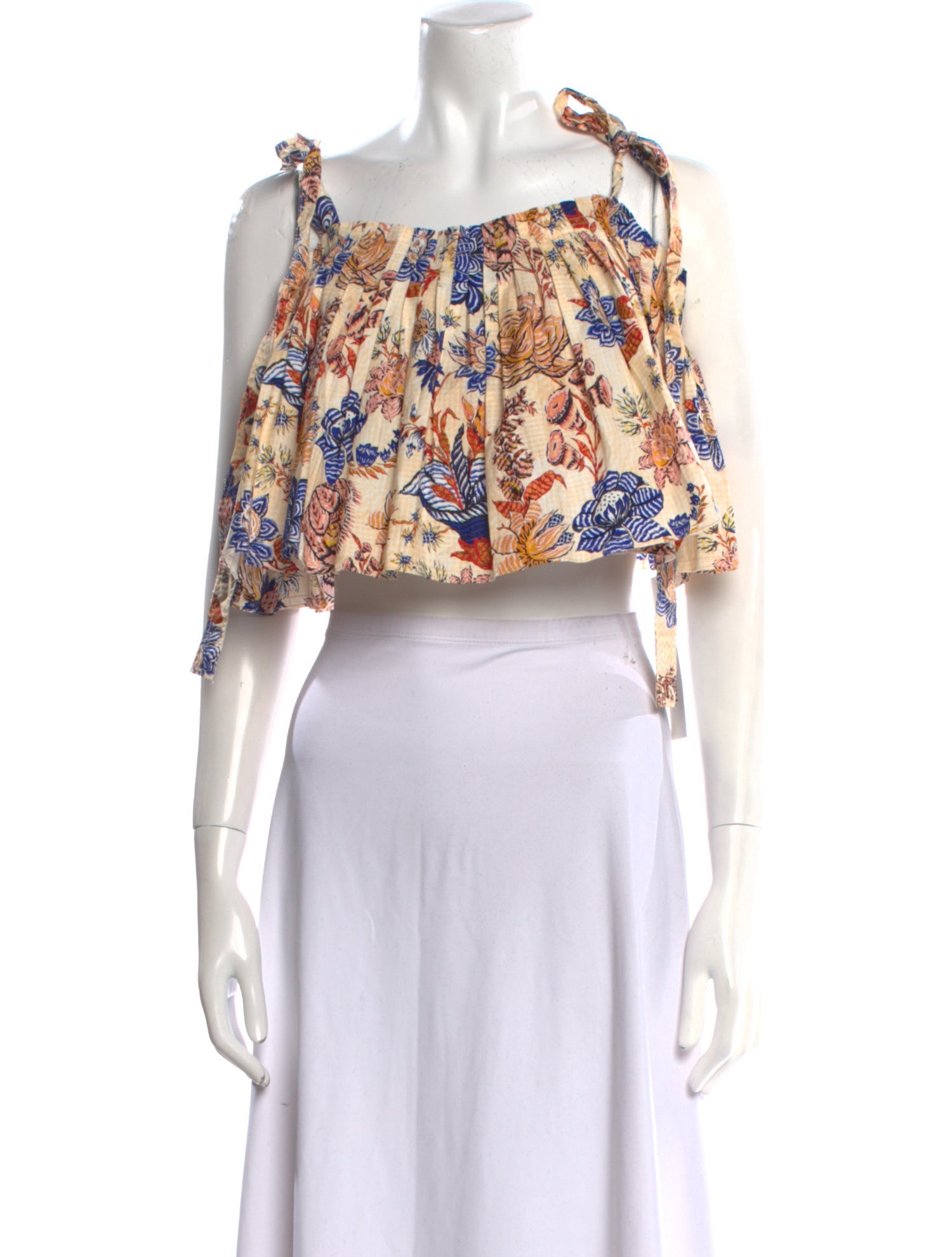 Ulla Johnson Floral Print Square Neckline Crop Top