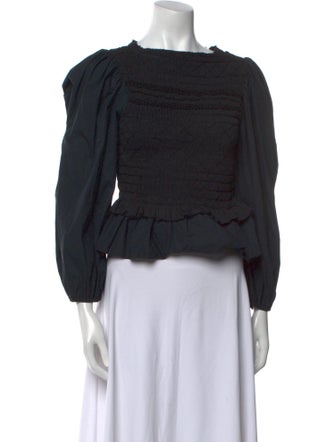 Ulla Johnson Crew Neck Three-Quarter Sleeve Crop Top