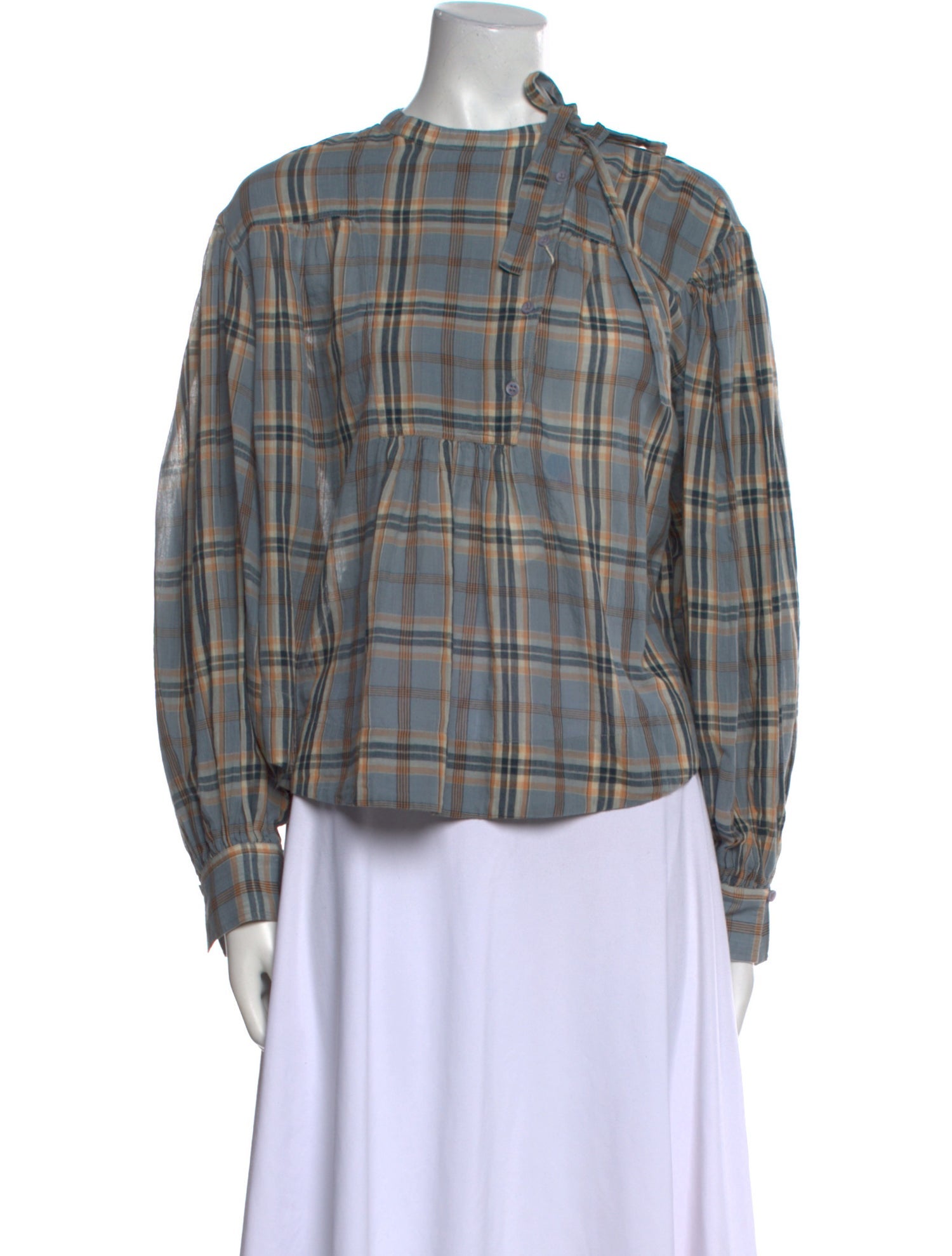 Ulla Johnson Plaid Print Mock Neck Button-Up Top w/ Tags