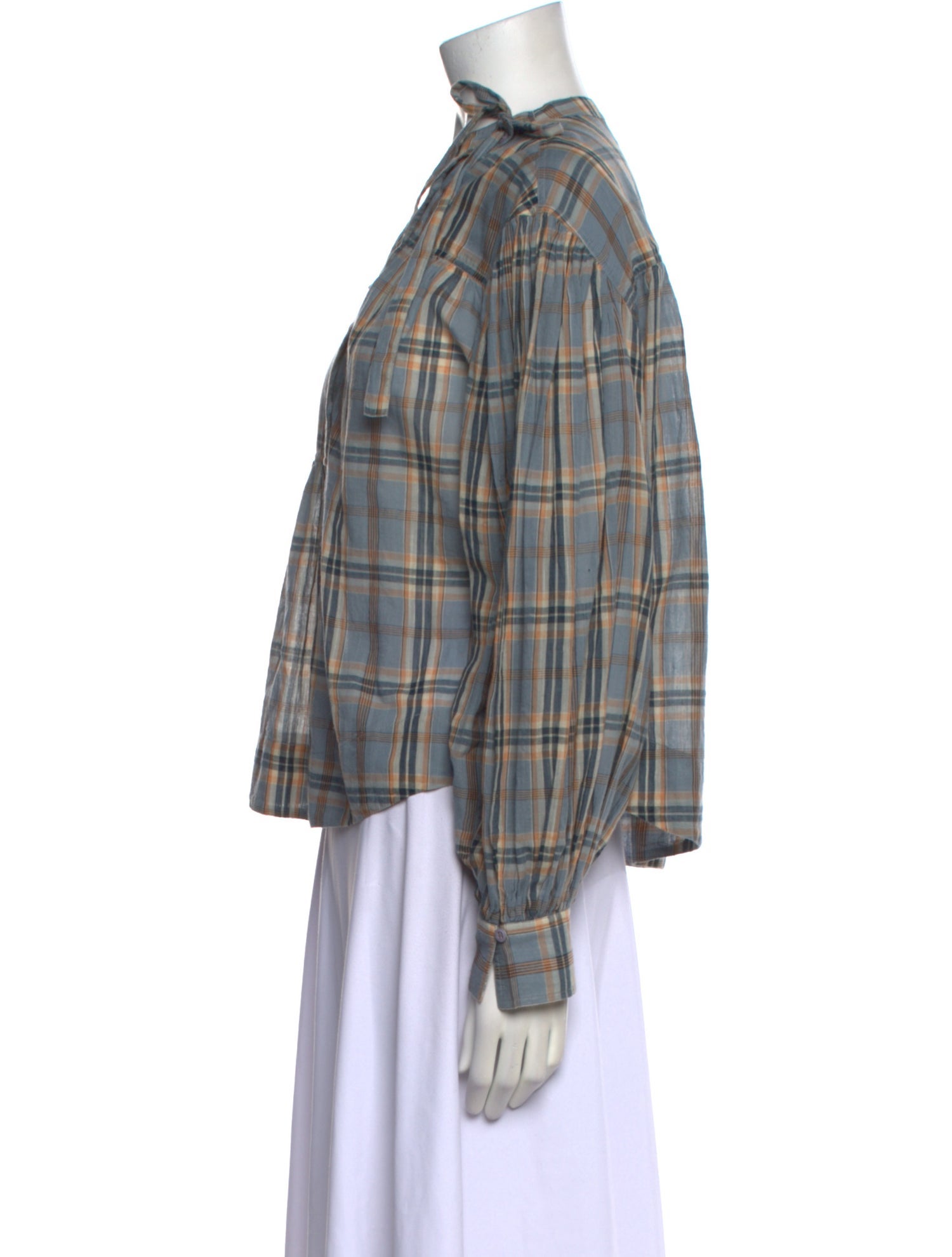 Ulla Johnson Plaid Print Mock Neck Button-Up Top w/ Tags