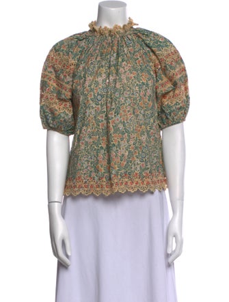 Ulla Johnson Floral Print Mock Neck Blouse