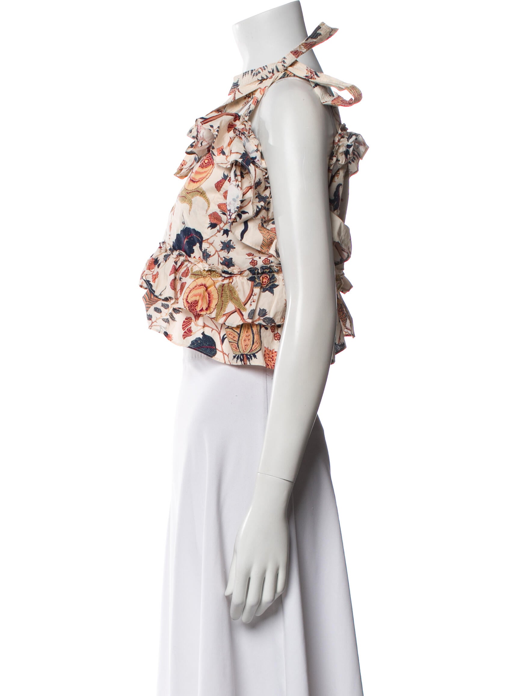 Ulla Johnson Floral Print Square Neckline Crop Top