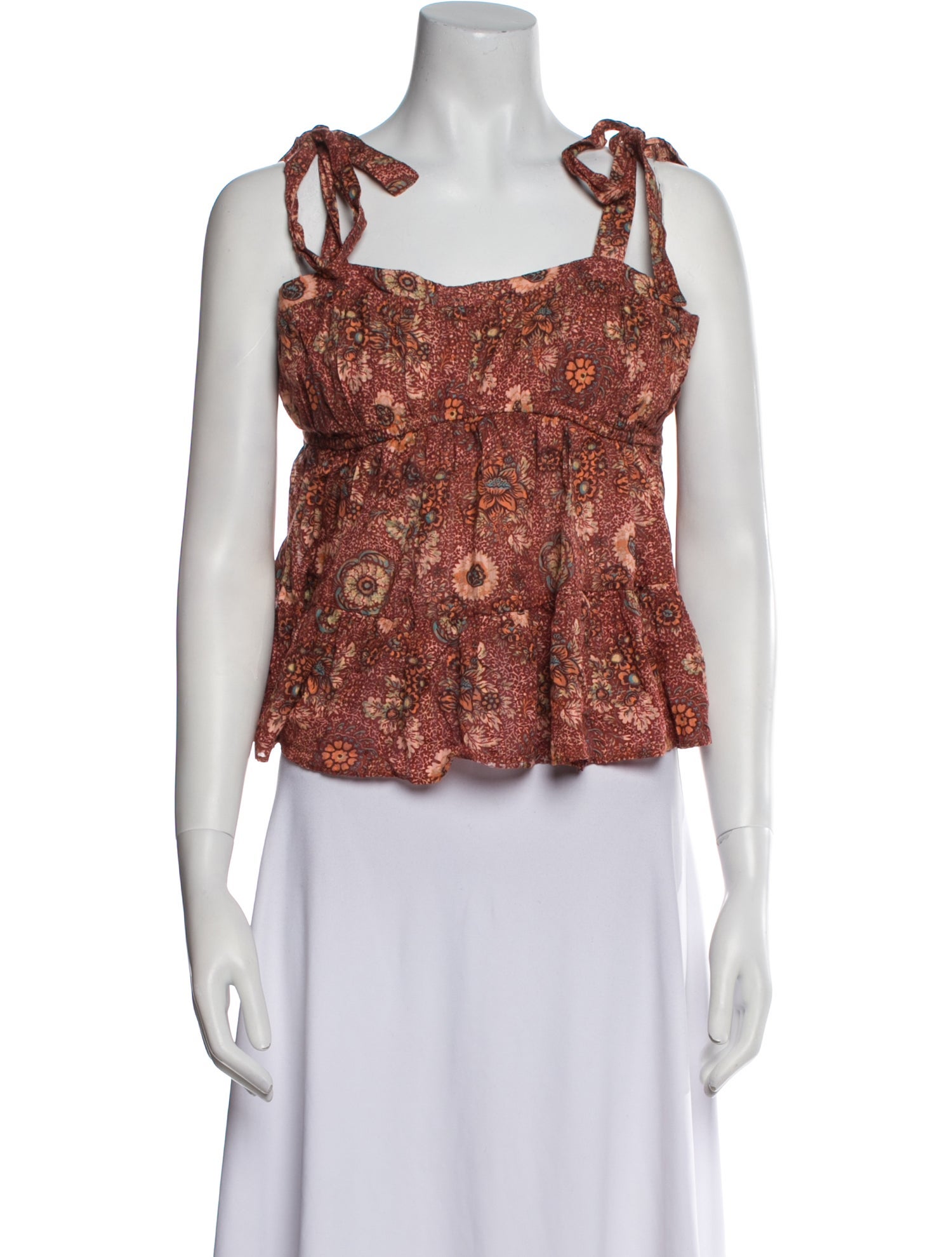 Ulla Johnson Floral Print Square Neckline Crop Top