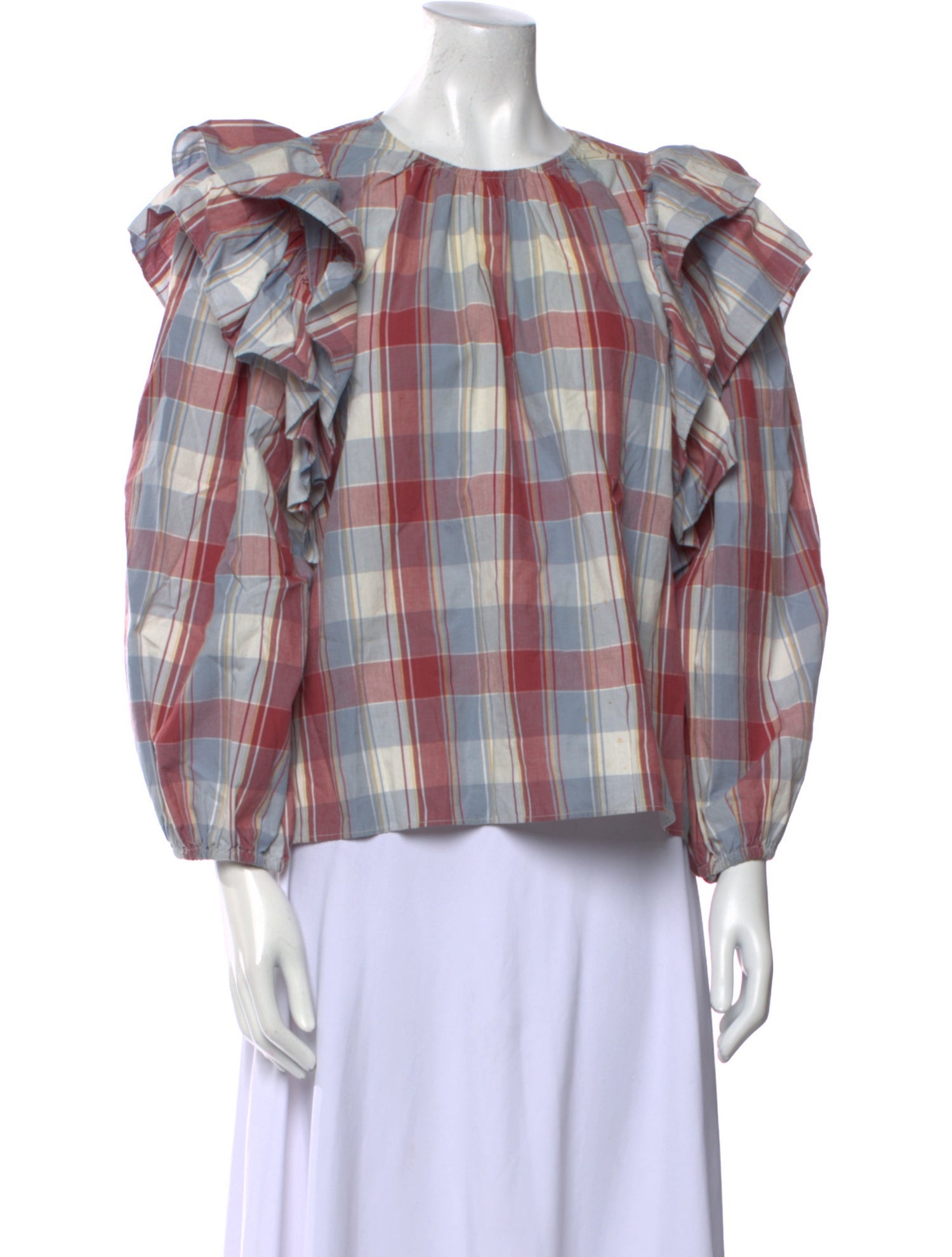 Ulla Johnson Plaid Print Crew Neck Blouse