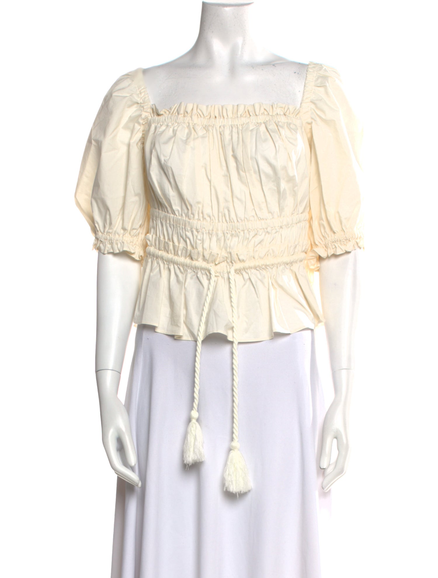 Ulla Johnson Square Neckline Three-Quarter Sleeve Crop Top