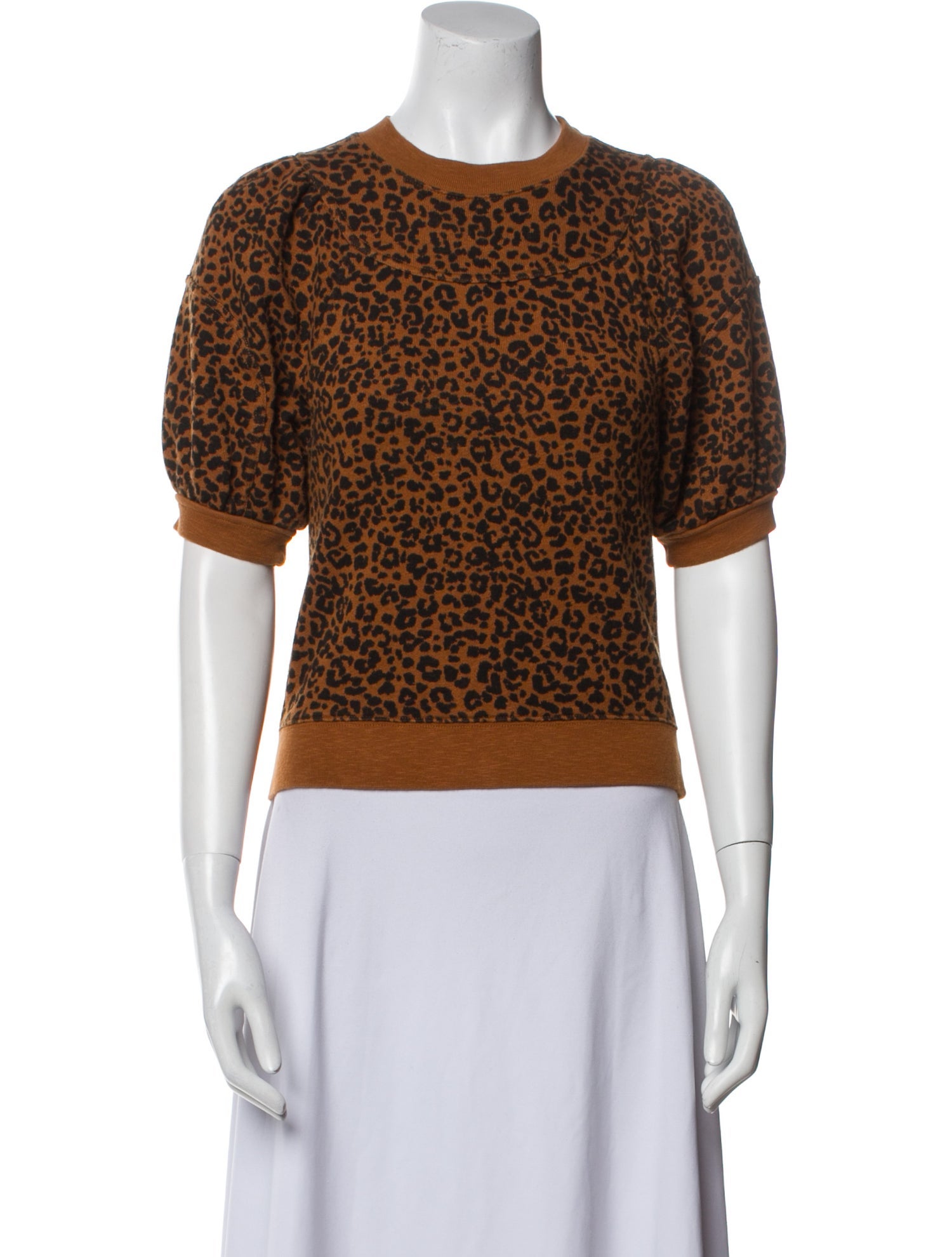 Ulla Johnson Animal Print Crew Neck Crop Top