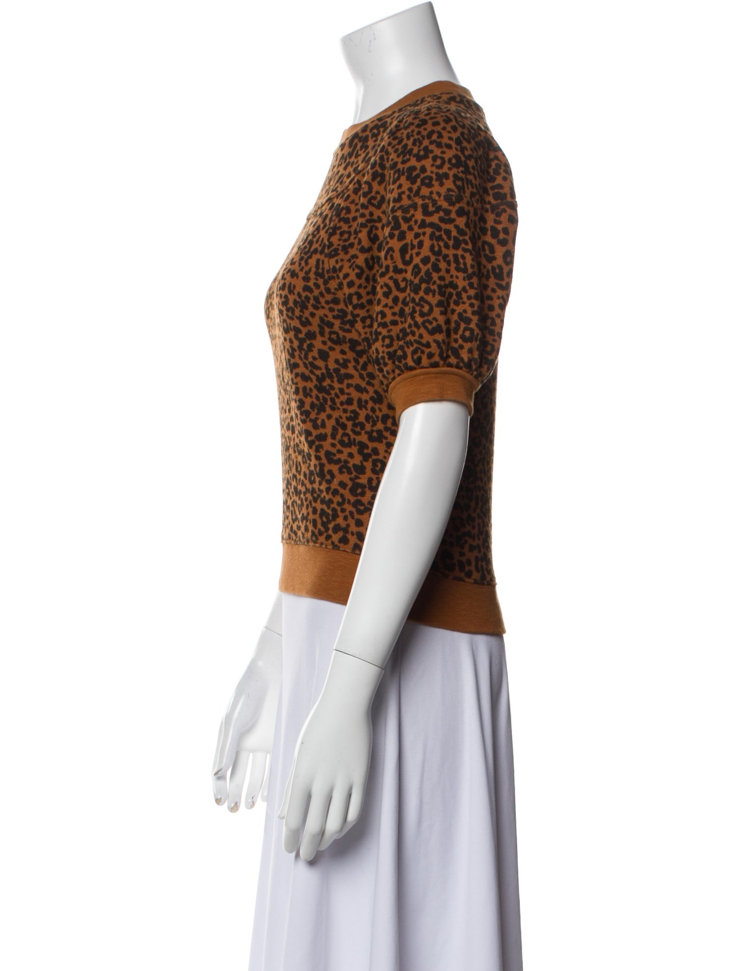 Ulla Johnson Animal Print Crew Neck Crop Top