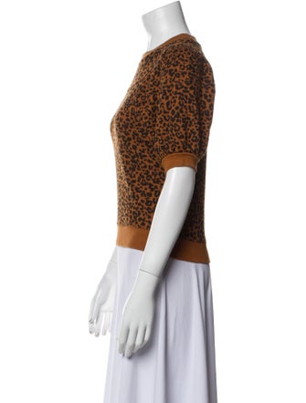 Ulla Johnson Animal Print Crew Neck Crop Top