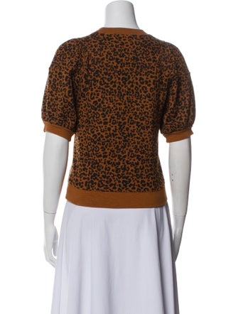 Ulla Johnson Animal Print Crew Neck Crop Top