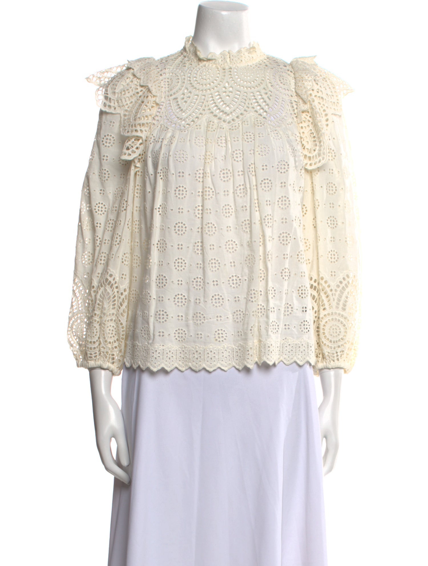 Ulla Johnson Lace Pattern Mock Neck Blouse