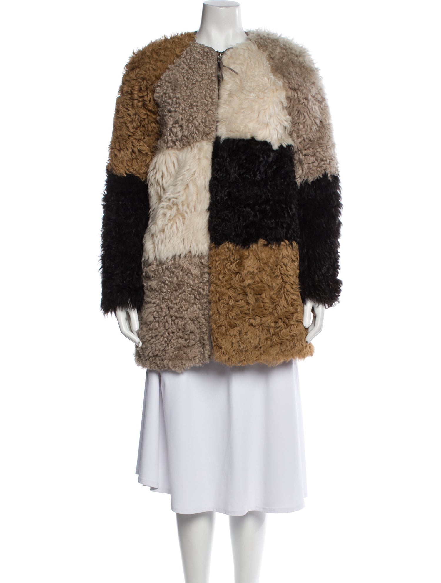 Ulla Johnson Lambskin Colorblock Pattern Fur Coat