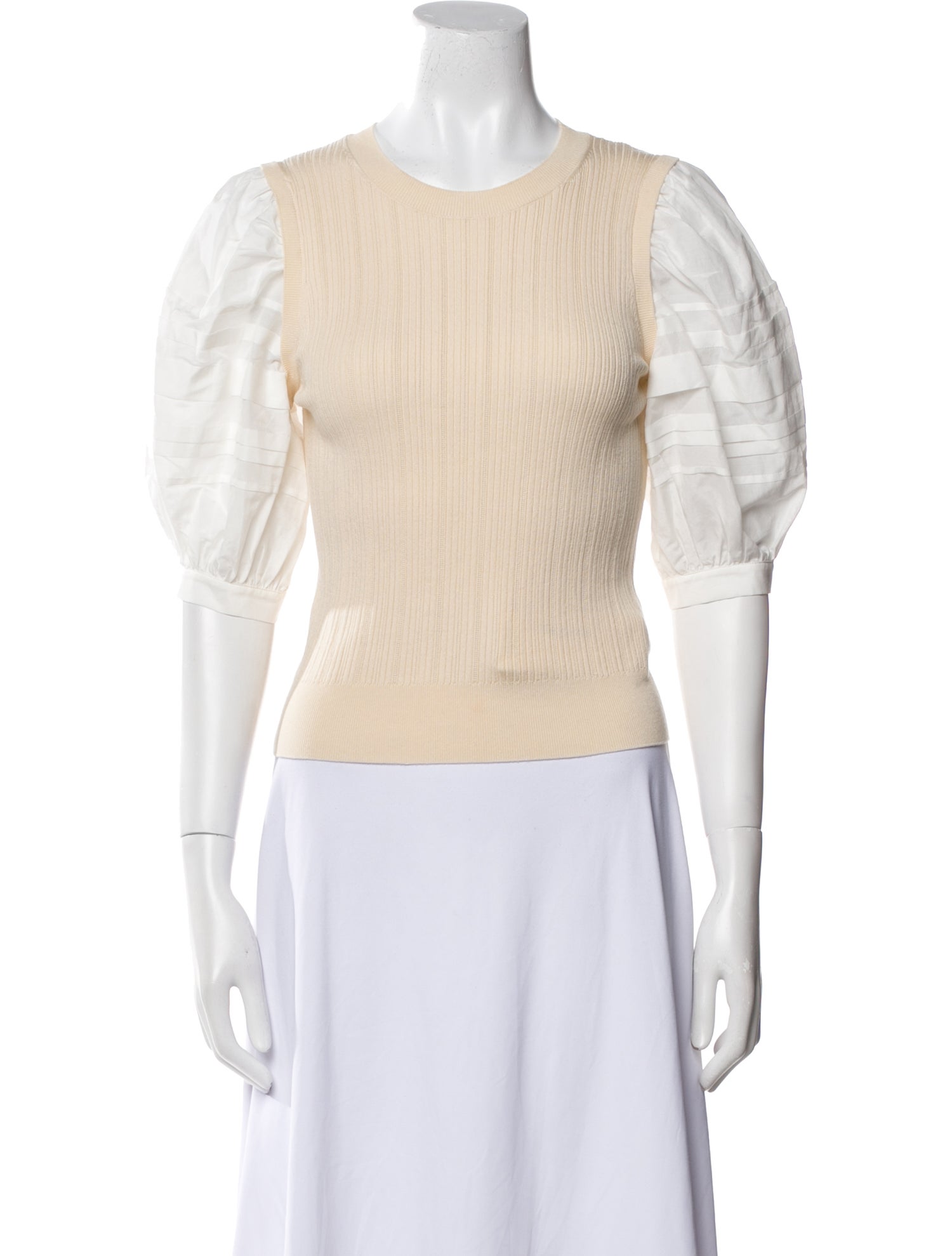 Ulla Johnson Crew Neck Three-Quarter Sleeve Crop Top