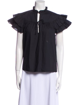 Ulla Johnson Mock Neck Short Sleeve Blouse