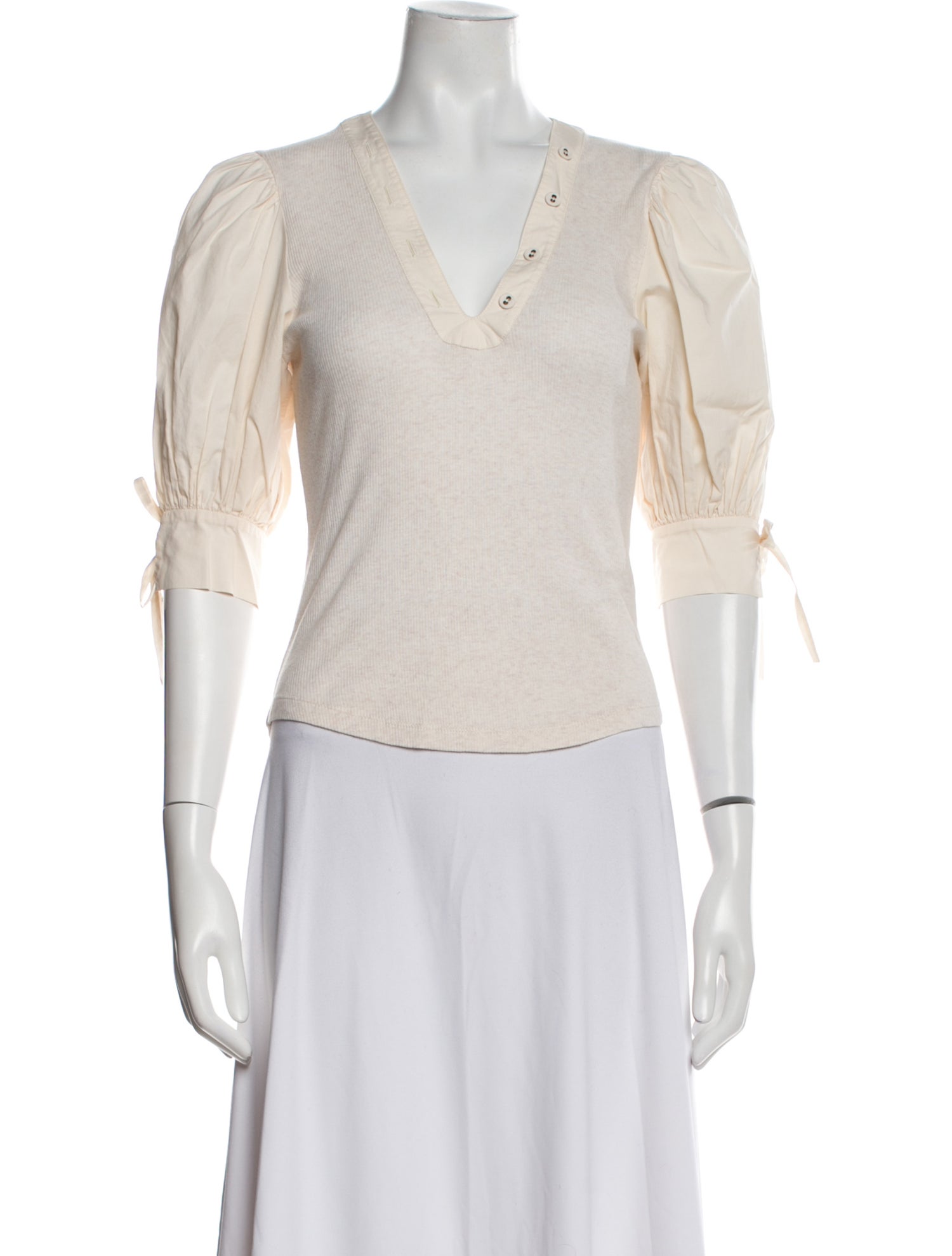 Ulla Johnson V-Neck Three-Quarter Sleeve Crop Top