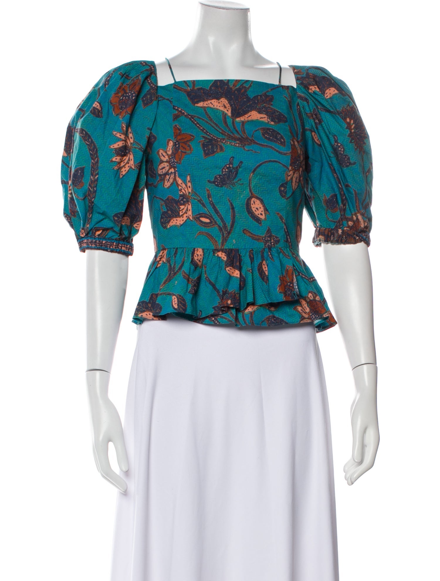 Ulla Johnson Floral Print Square Neckline Crop Top