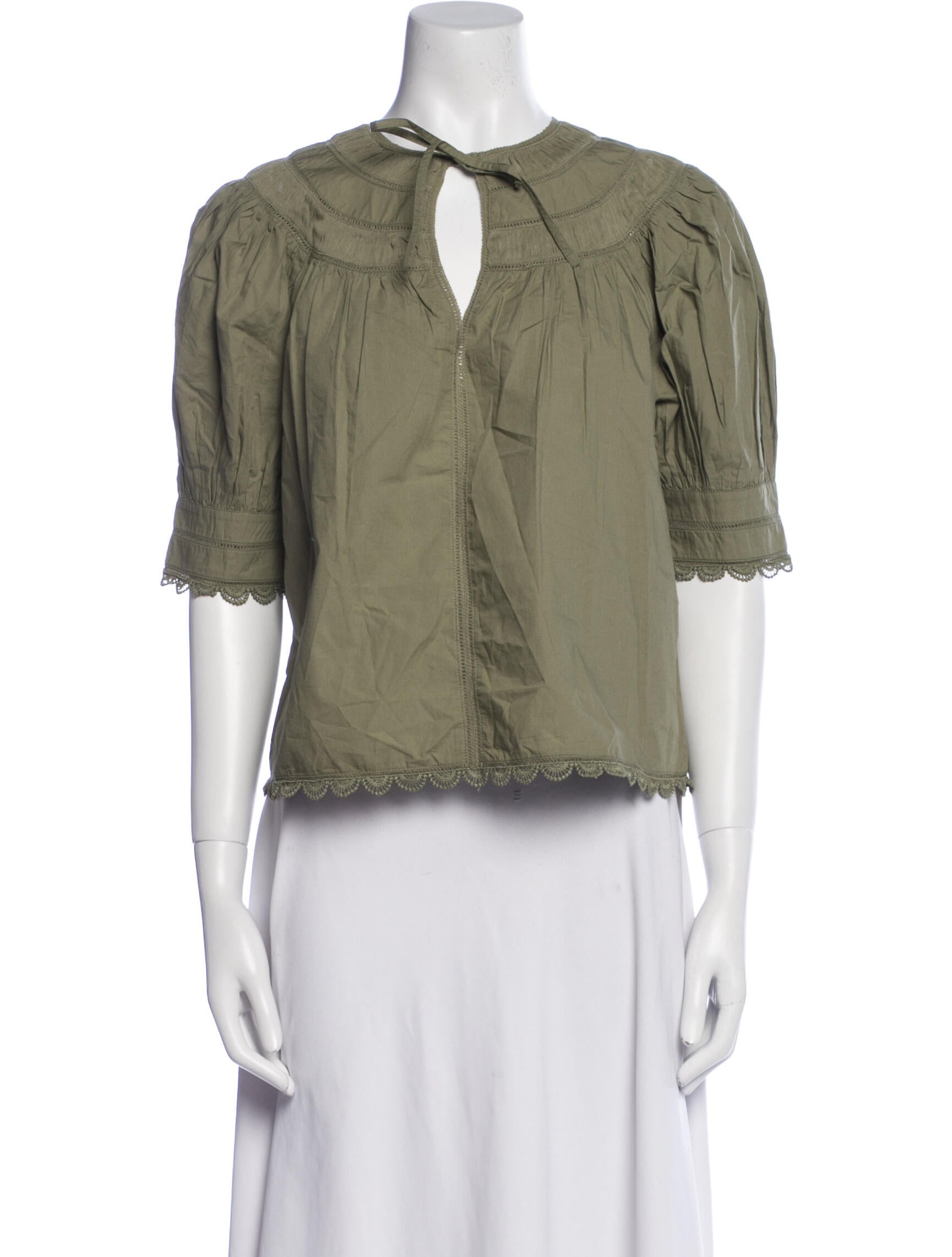 Ulla Johnson Tie Neck Three-Quarter Sleeve Crop Top