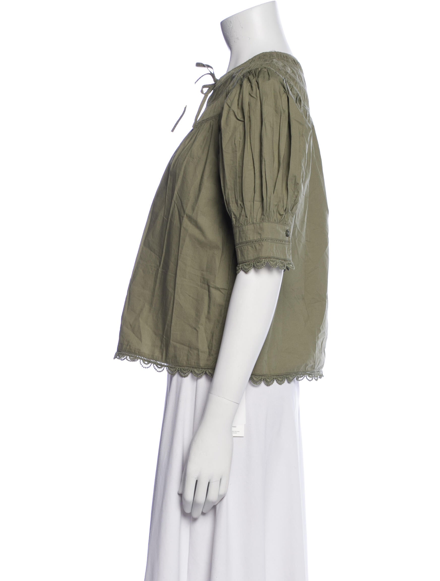 Ulla Johnson Tie Neck Three-Quarter Sleeve Crop Top