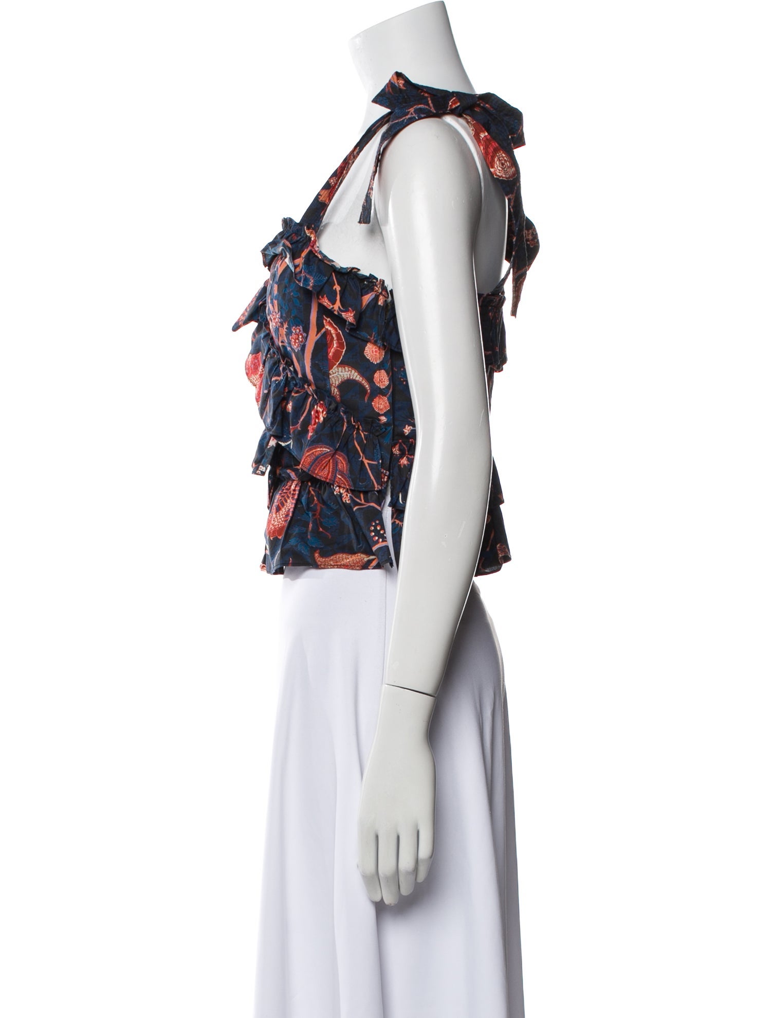 Ulla Johnson Floral Print Square Neckline Crop Top