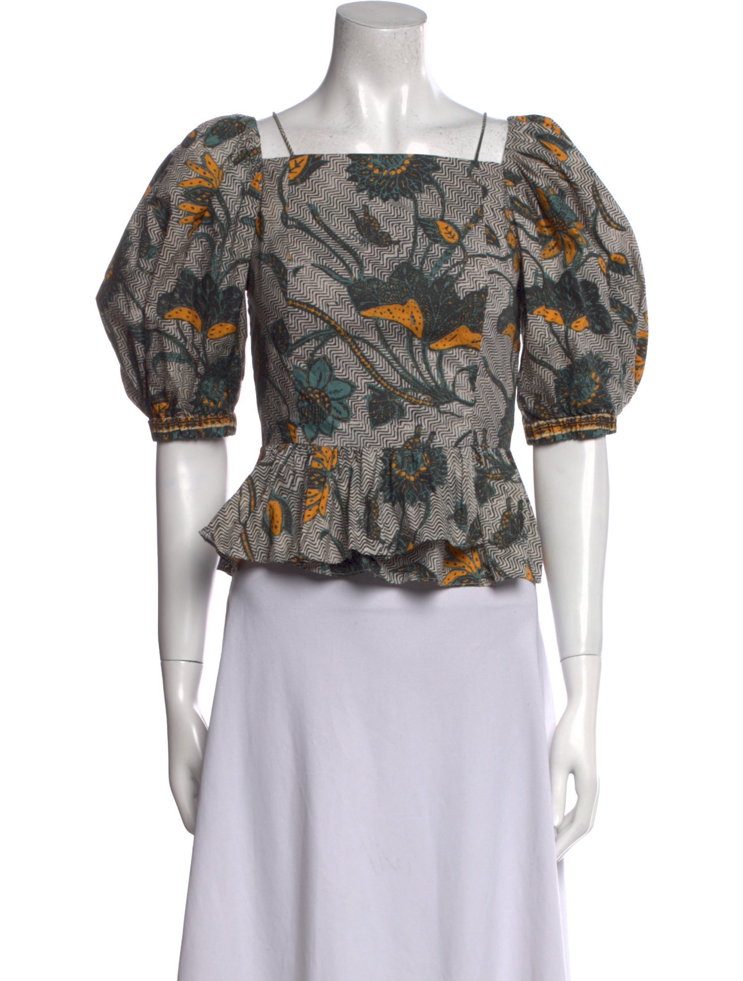 Ulla Johnson Floral Print Square Neckline Crop Top