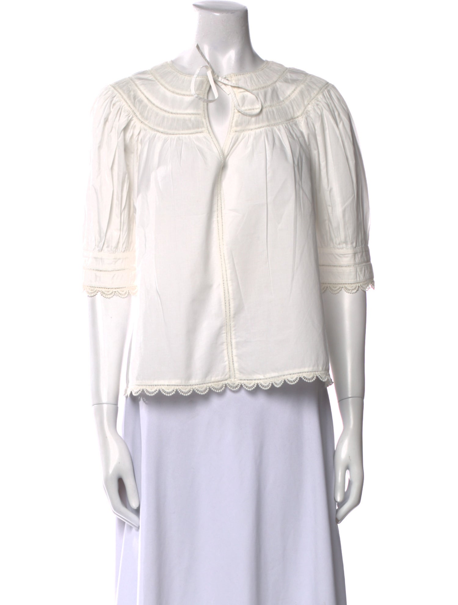 Ulla Johnson Tie Neck Three-Quarter Sleeve Crop Top