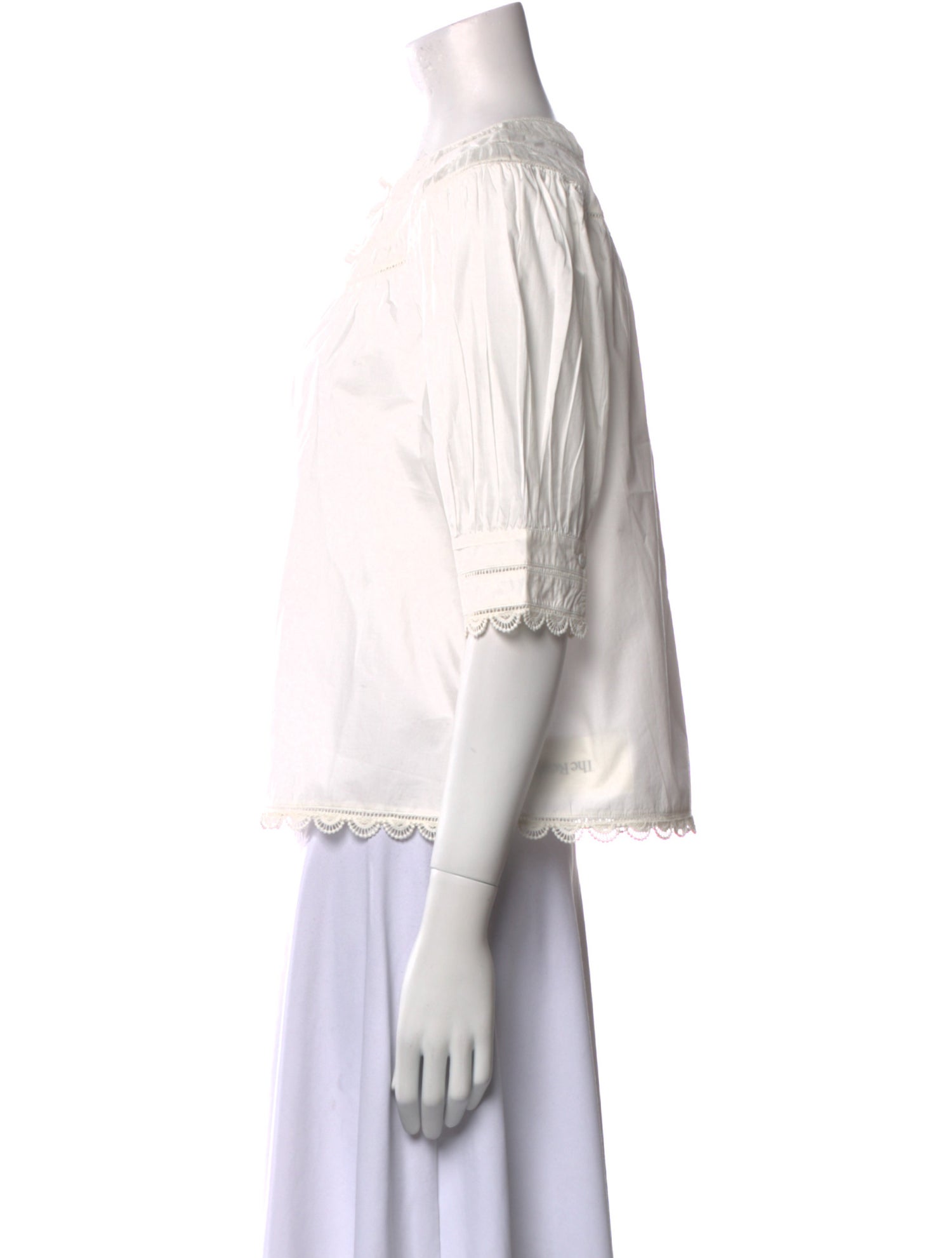 Ulla Johnson Tie Neck Three-Quarter Sleeve Crop Top