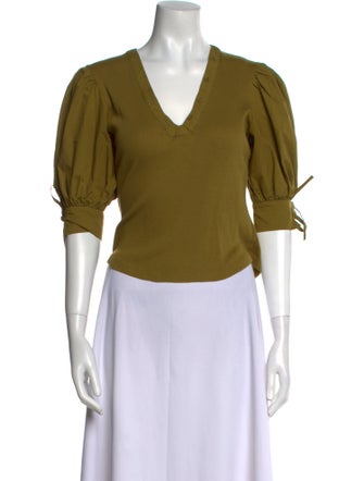 Ulla Johnson V-Neck Three-Quarter Sleeve Crop Top