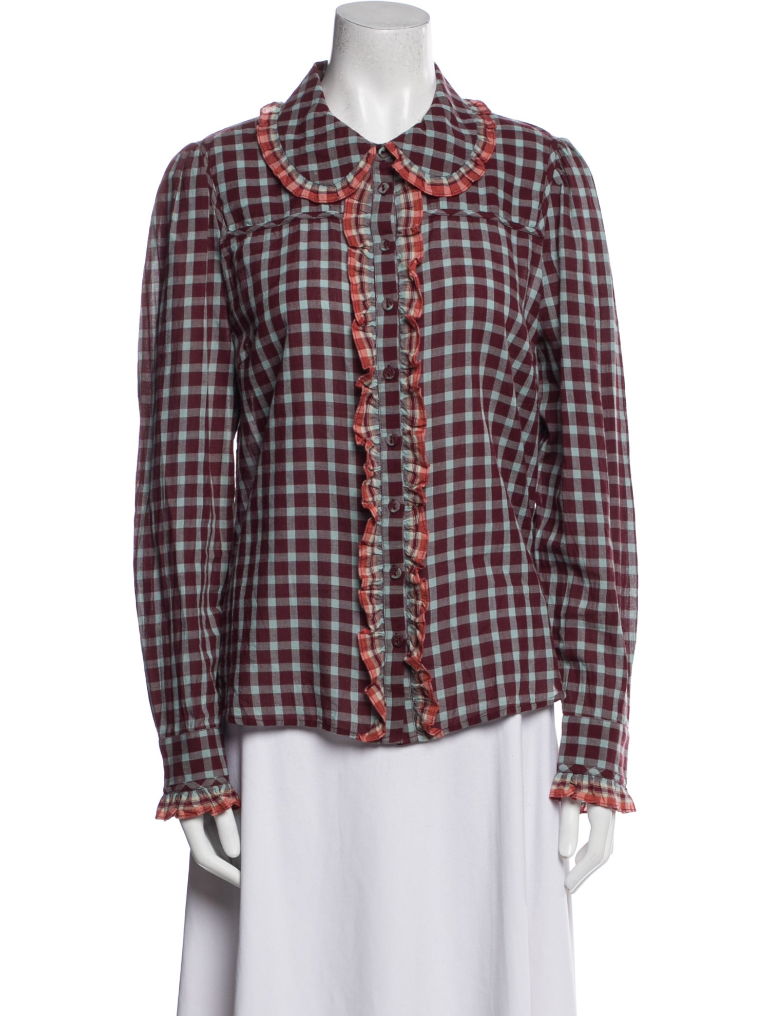 Ulla Johnson Plaid Print Long Sleeve Button-Up Top