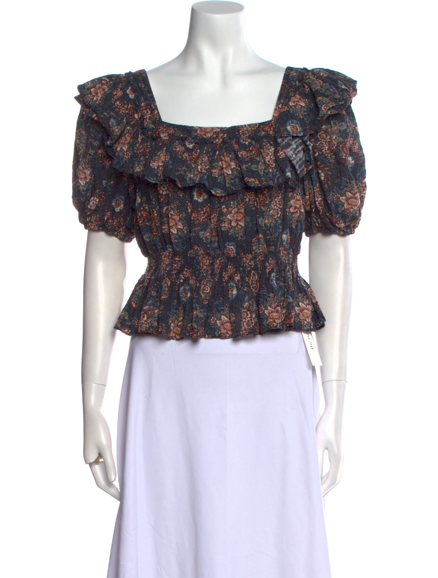 Ulla Johnson Floral Print Square Neckline Crop Top