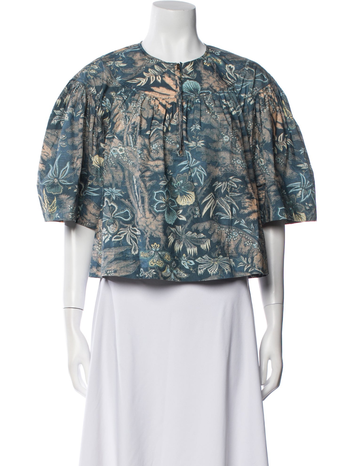 Ulla Johnson Floral Print Crew Neck Crop Top