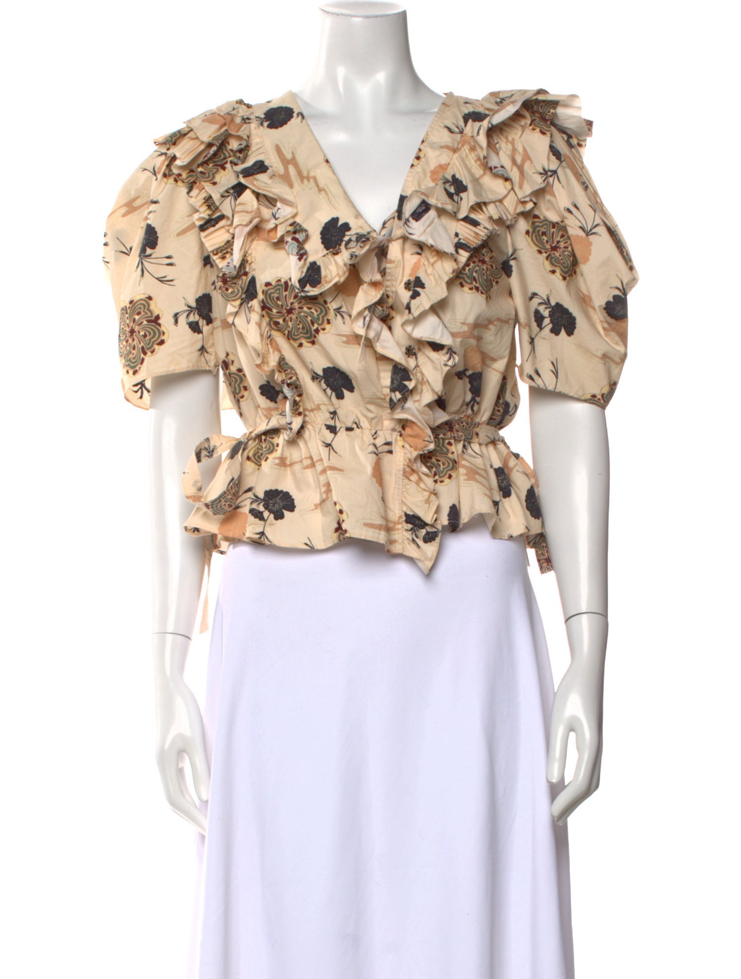 Ulla Johnson Floral Print V-Neck Crop Top