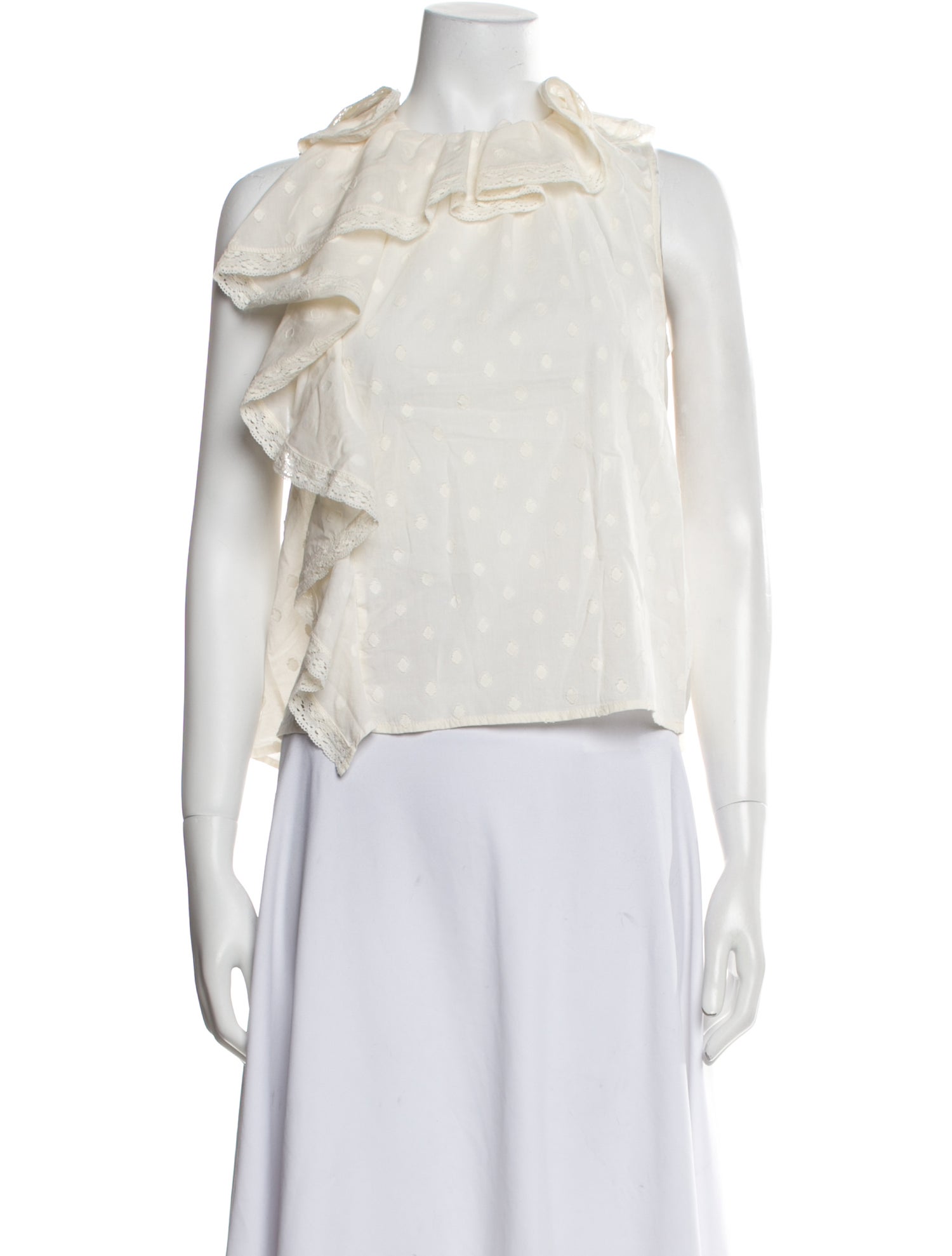 Ulla Johnson Polka Dot Print Mock Neck Crop Top