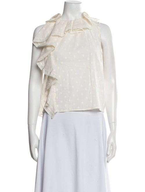 Ulla Johnson Polka Dot Print Mock Neck Crop Top