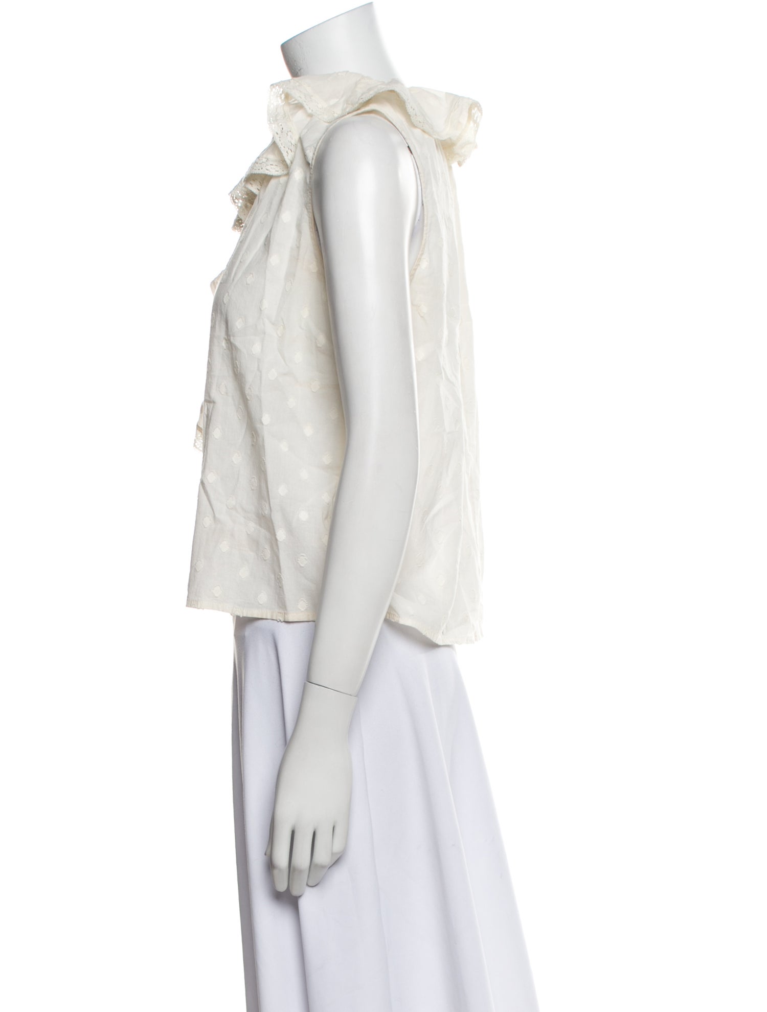 Ulla Johnson Polka Dot Print Mock Neck Crop Top