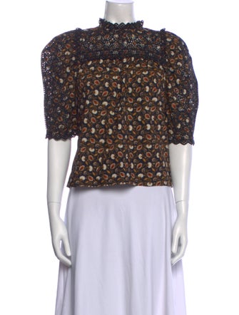 Ulla Johnson Floral Print Mock Neck Blouse