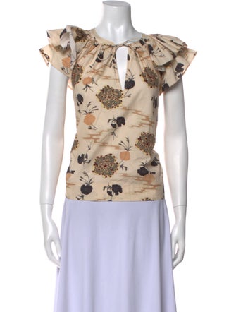 Ulla Johnson Floral Print V-Neck Top
