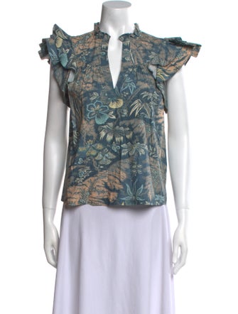 Ulla Johnson Printed V-Neck Top