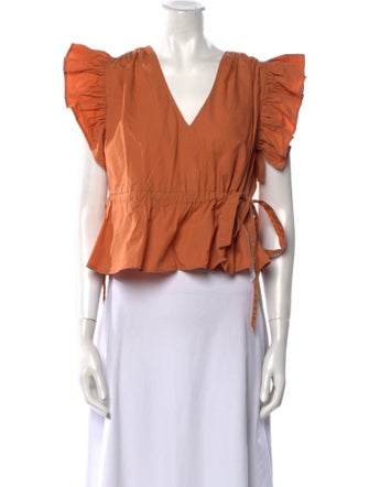 Ulla Johnson V-Neck Short Sleeve Crop Top