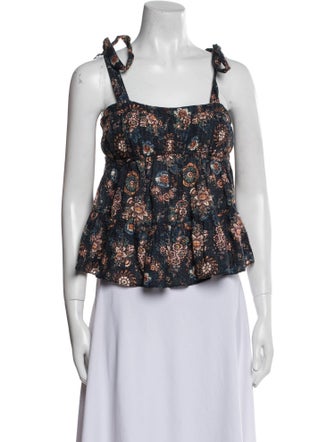 Ulla Johnson Floral Print Square Neckline Crop Top