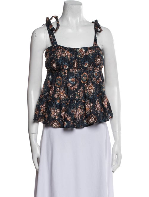 Ulla Johnson Floral Print Square Neckline Crop Top
