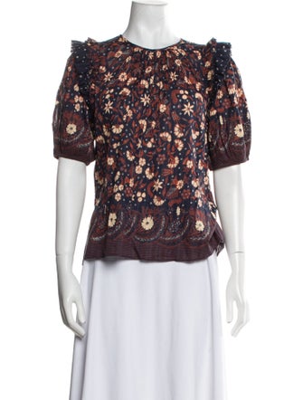 Ulla Johnson Floral Print Crew Neck Blouse