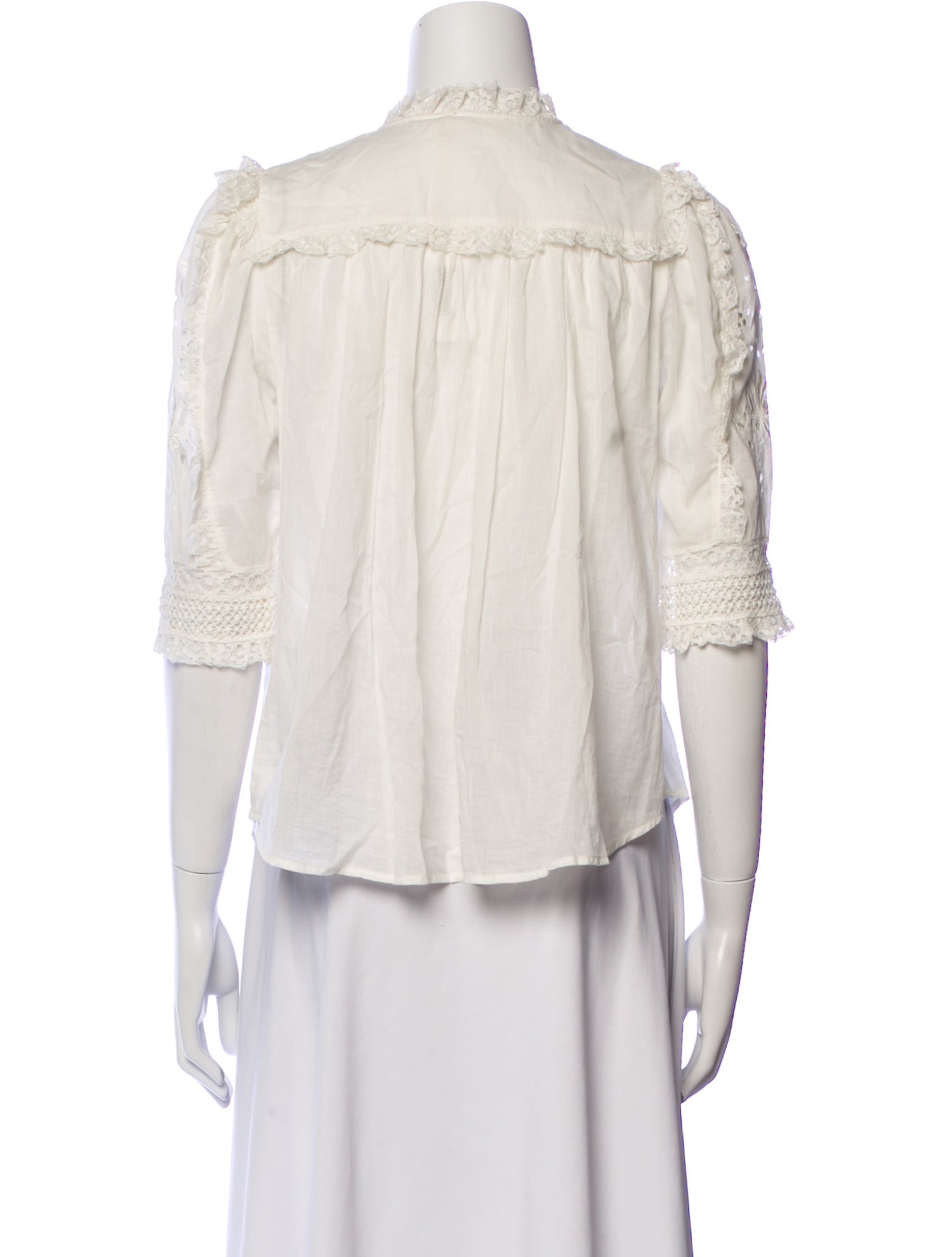 Ulla Johnson Mock Neck Three-Quarter Sleeve Button-Up Top