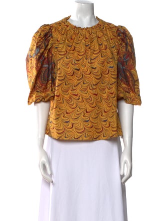 Ulla Johnson Printed Crew Neck Crop Top