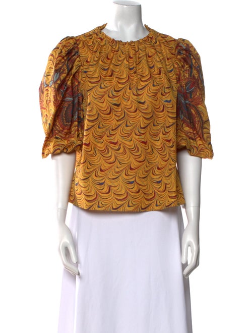 Ulla Johnson Printed Crew Neck Crop Top