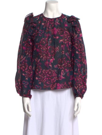 Ulla Johnson Floral Print Crew Neck Blouse