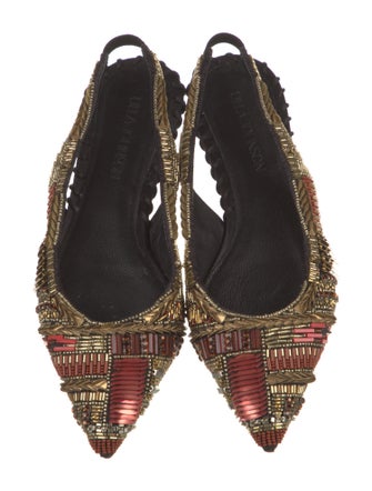 Ulla Johnson Printed Beaded Accents Slingback Flats